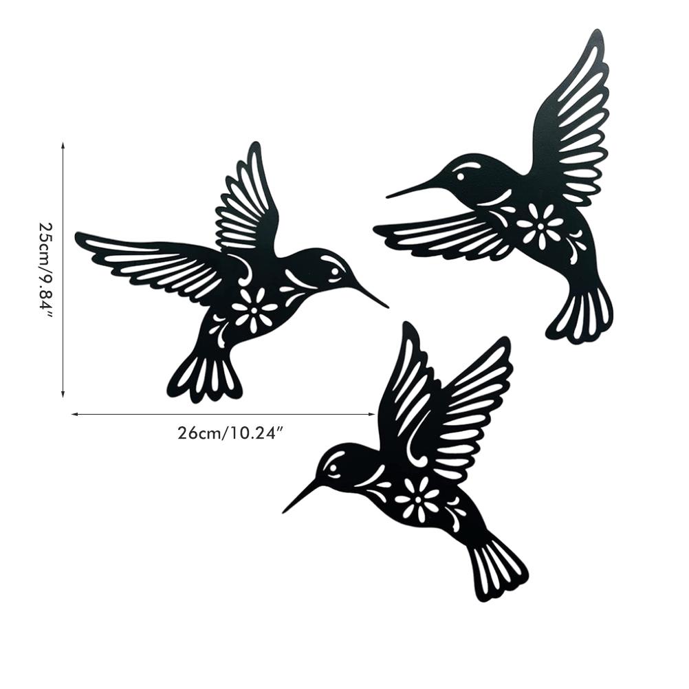 3 Pieces Metal Hummingbird Wall Art Decoration Hollow Out Iron Bird Sculpture Waterproof Wall Hanging Figurines for