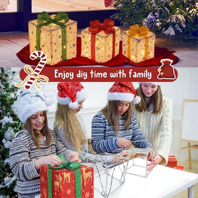 Luminous Bow Christmas Gift Box 3PCS Set for Lighted Up Christmas Tree Indoor Outdoor Holiday Party Decor