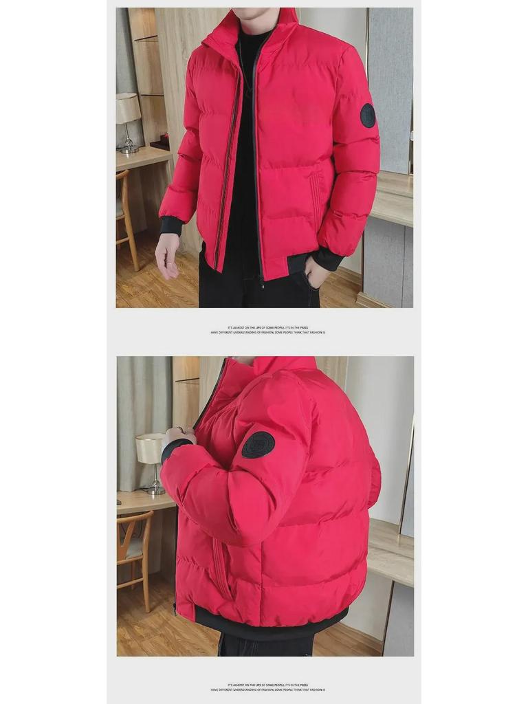 Winterjacke aus dicker Baumwolle mit Stehkragen für Herren – warmer, einfarbiger Mantel für kaltes Wetter