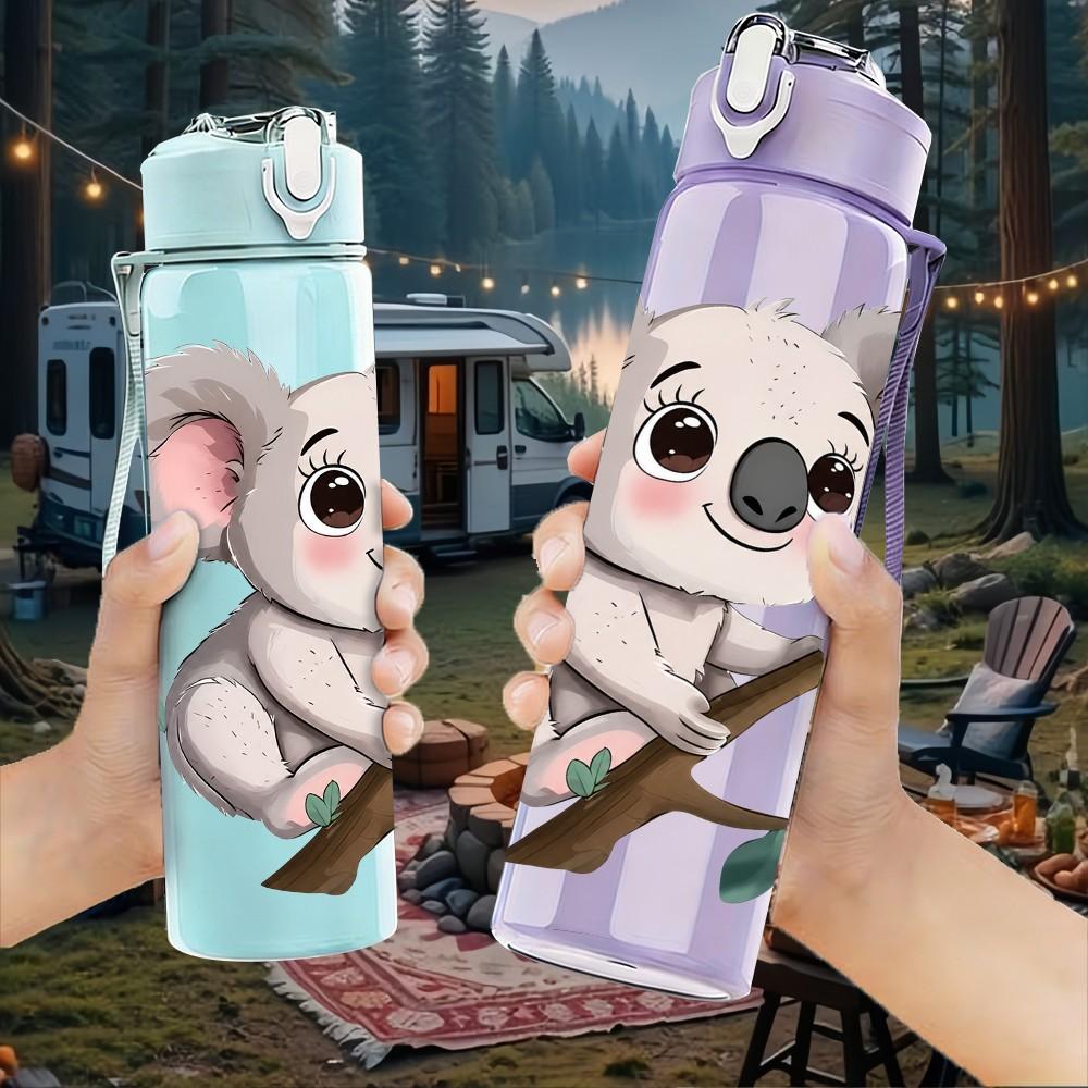 1PC Cute Koala On Eucalyptus Branch Print 750ml Color Plastic Sports Water Bottle Leakproof Flip Straw Lid Suitable for Sports Office Home Use