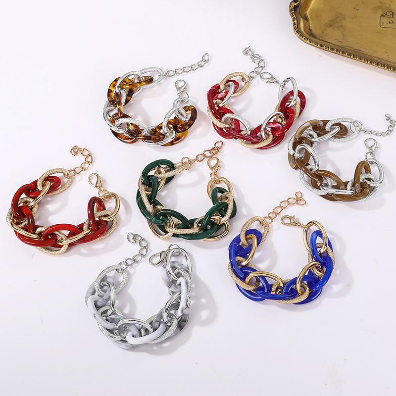 Accessories, Acrylic Leopard Geometric Colored Aluminum Chain Bracelet, Hip Hop Rough Jewelry For Women