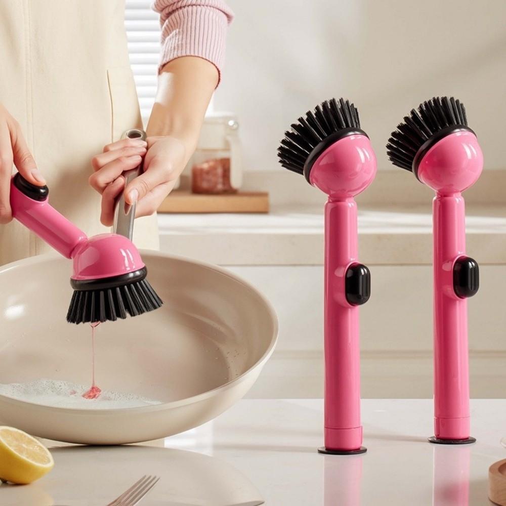 Plastic Material Dish Brush With Detergent Dispenser Pot Brush Scrub Brush  Cookware Cleaning