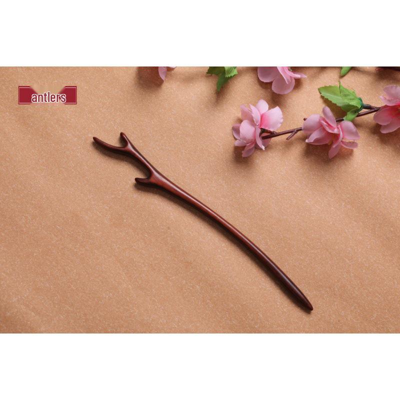 Rosewood Antique Carved Lotus Peony Fox Hairpin - Hanfu Headdress Gift & Souvenir Without Box
