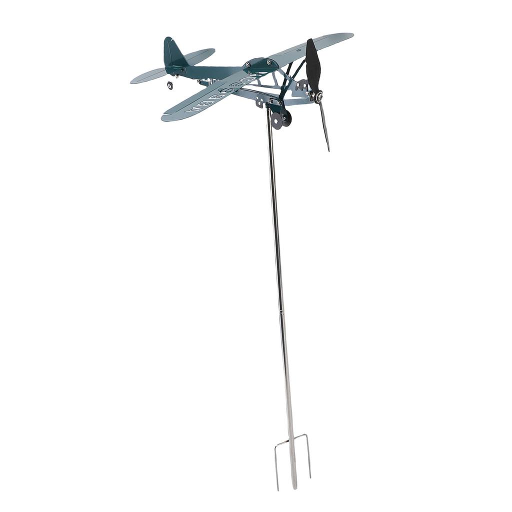 Eisenkunst Flugzeug Windmühle Drehende Wetterfahne Dekoration für Außen Garten Terrasse Hof Zaunpfosten Garage Dunkelgrün