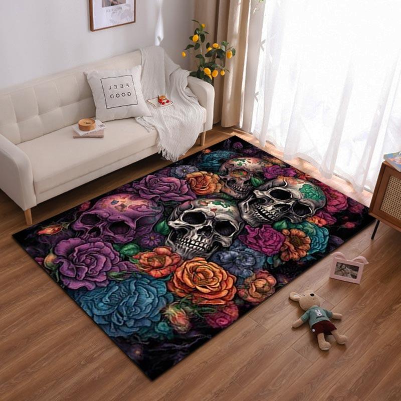 

Colorful Skull and Floral Pattern Carpet for Living Room Decor Suitable for use as an anti-slip for living room bedroom sofas 40x60cm( 15x23in )