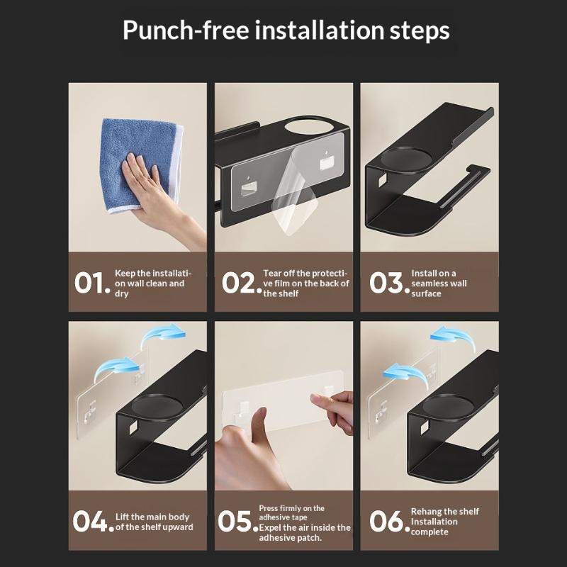 1Pc No-Drill Toilet Paper Holderphone Stand Metal Storage Rack Kitchen Towel Holder Seasoning Bottle Bathroom Wall Roll Paper