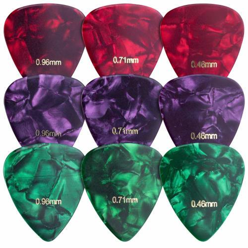 kwmobile 9x Guitar Picks, 3 Thicknesses - 0.46mm / 0.71mm / 0.96mm Picks for Electric and Acoustic Stringed Instruments - 3 Colors, 9-Piece Rice Ball