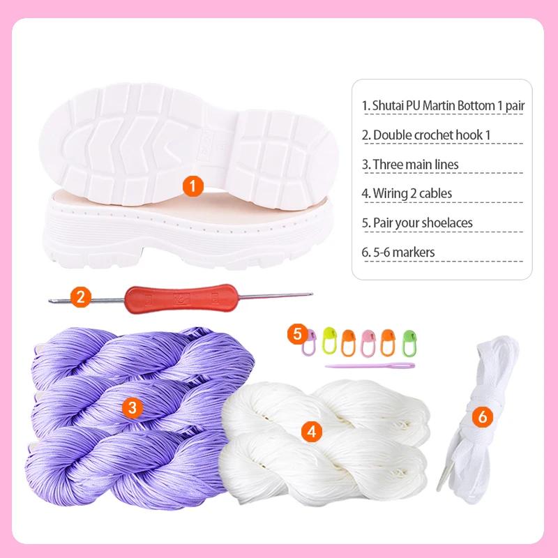 1 Set Hand Crochet Shoe Sole+ Hollow Thread, Soft Rubber Insole Hand-knitted for Shoes, Sandals, Needles Knitting DIY Material