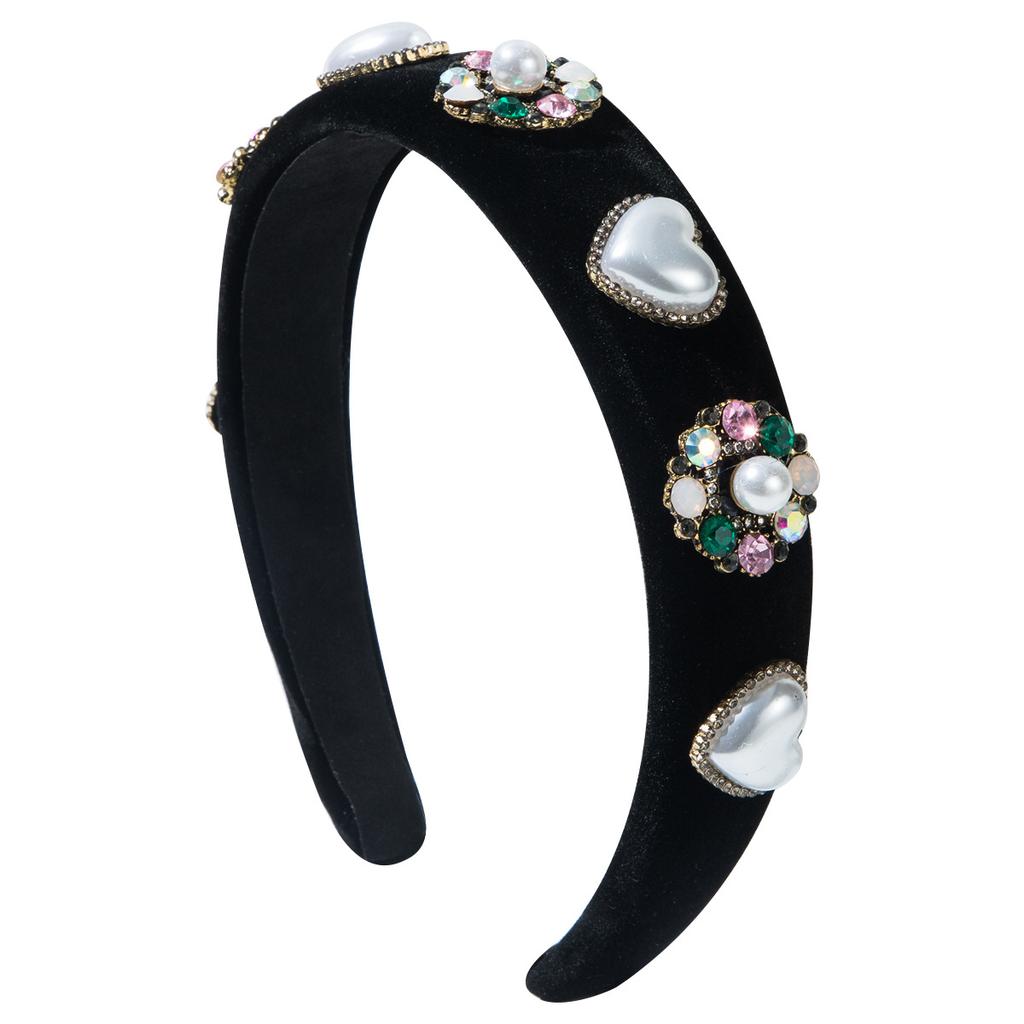 Cross-border European American Valentine's Day Alloy Pearl Peach Heart Diamond Sweet Elegant Hair Band Headband Festival Dating
