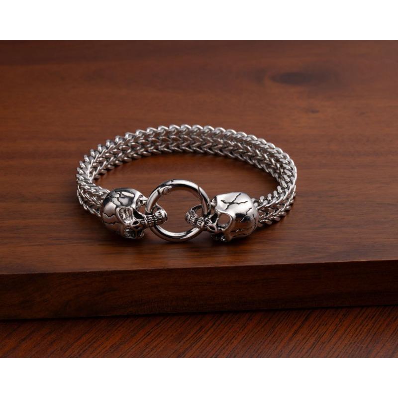 Men's Retro Punk-style Stainless Steel Snake Head Beast Head and Skull Bracelet