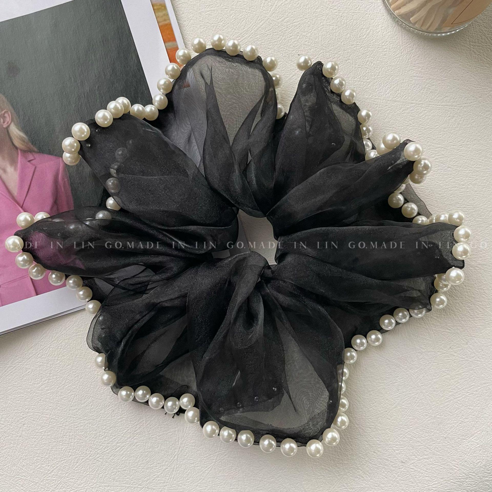 

Набор из колец для волос и повязок на голову с жемчужной сеткой для женщин - модные аксессуары для высокого хвоста 2024 года