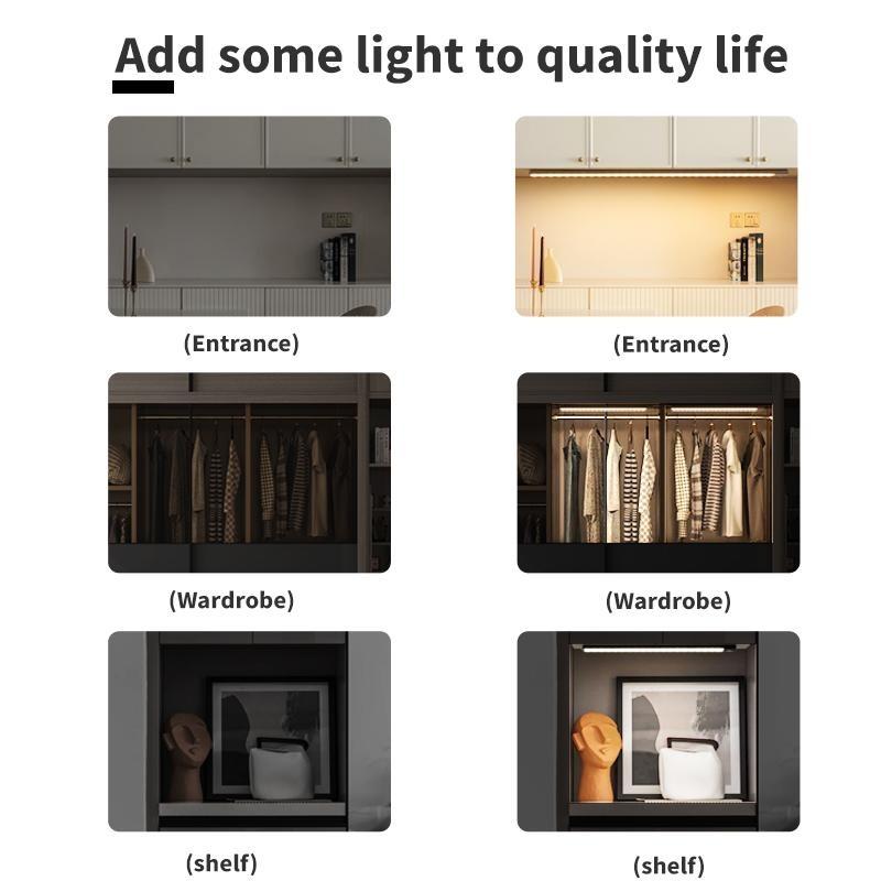 20/40cm LED Motion Sensor Cabinet Light Ultra Thin Rechargeable Night Sensor Lamp 3 Color Adjustable Induction Detector Lamp
