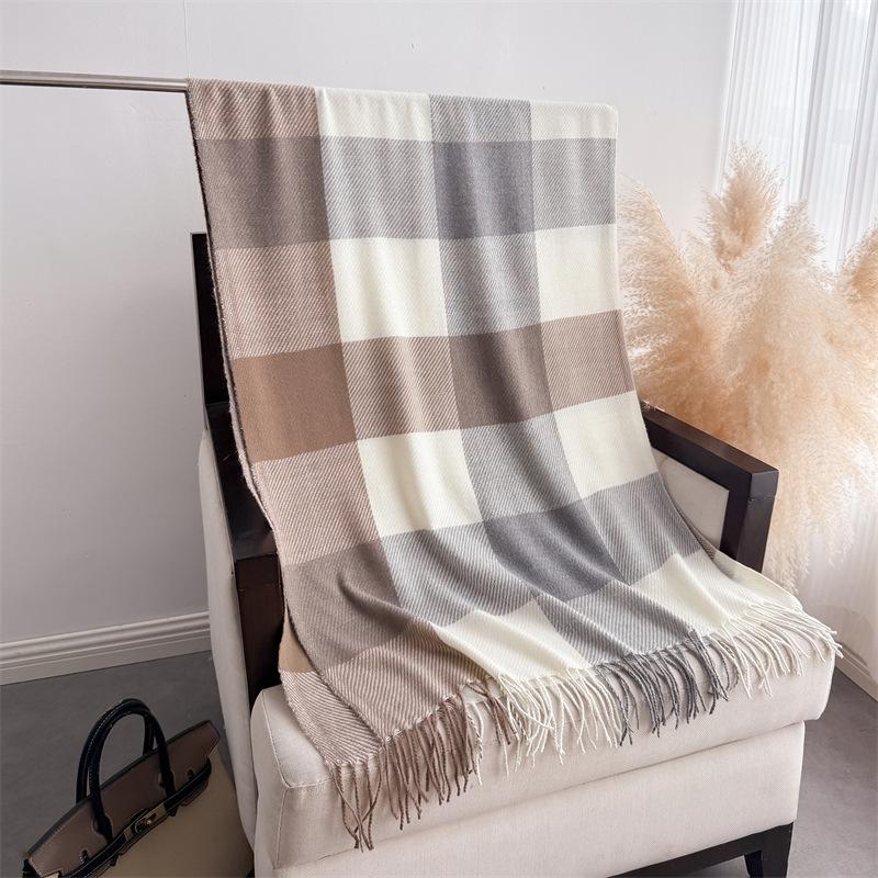 Minimalist High-end Plaid, Warm In Autumn and Winter, Cold Scarf Shawl, Commuting Versatile Couple, Fringed Imitation Cashmere Scarf