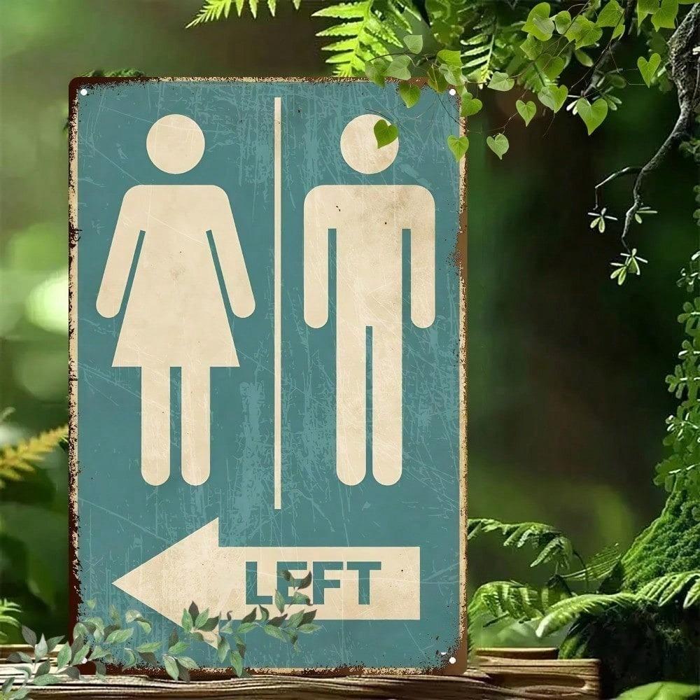 Retro Metal Tin Sign Restroom Arrow Directional, 2D Flat Wall Art, Fun Bathroom Décor, Unisex, 1pc