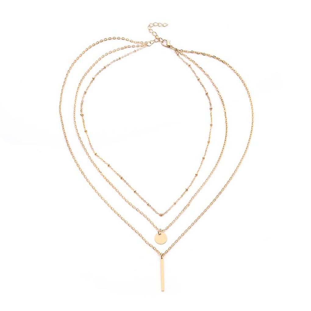 

Многослойное ожерелье с подвесками в виде планок, Y-образное, чокер из сплава, тонкая трехслойная цепочка для шеи с пайетками золотой