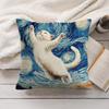 Van Gogh Starry Night Cat Cushion Cover Silky Short Plush Invisible Zipper Dustproof Sofa Pillow Case for Home Decor