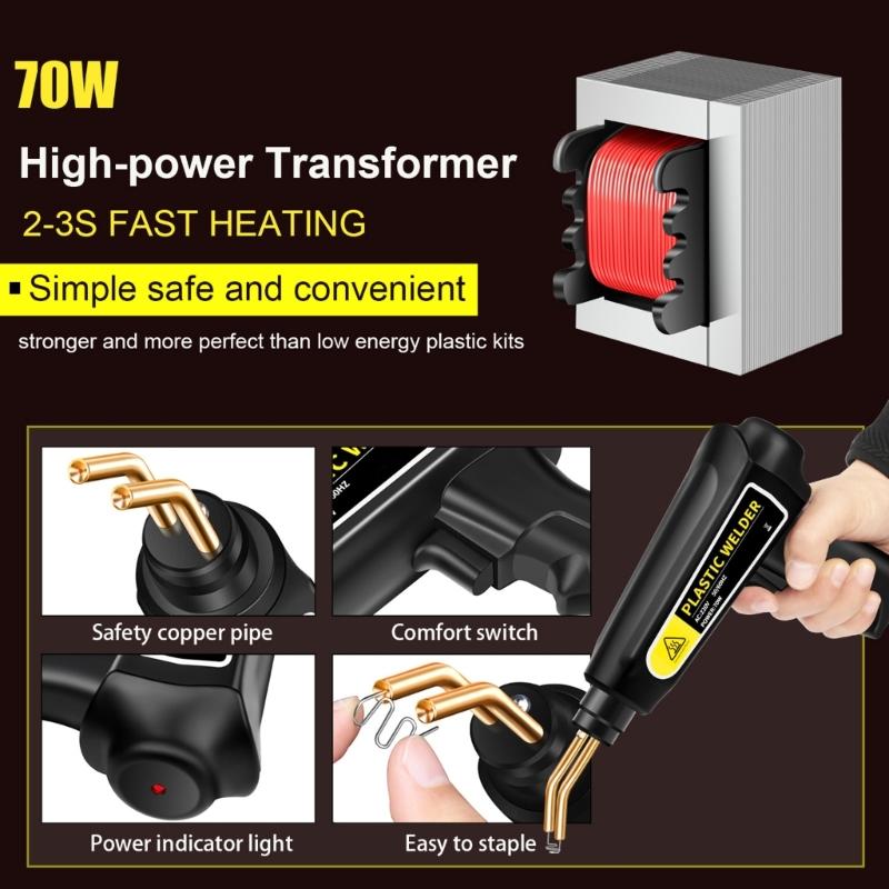Plastic Repair Kit Welding Machine 70W Plastic Welder Hot Stapler for Most Plastic Repair Soldering Kit with Hot Staple