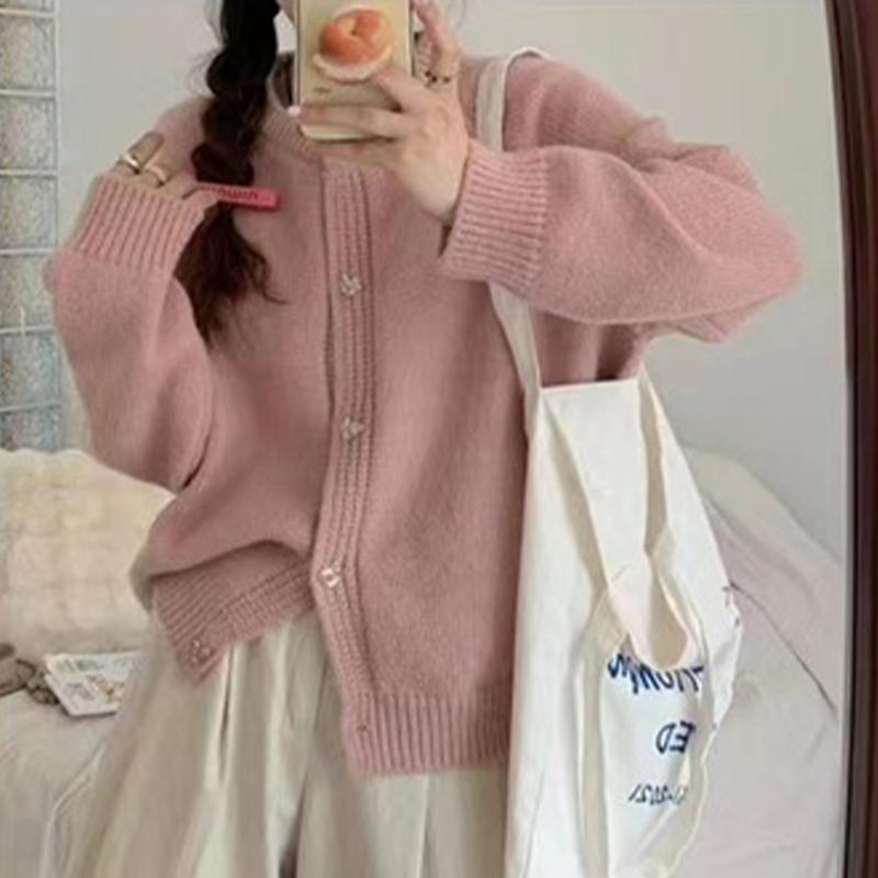 Pullover Damen Lose Langarm Top Einfarbige Strickjacke Jacke