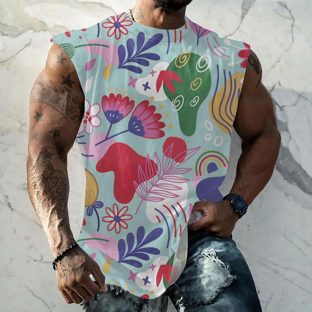 Mens Summer Surf Beach Tank Top Large Size Casual Breathable Sleeveless Top Loose Print Tank Top Man Shirt