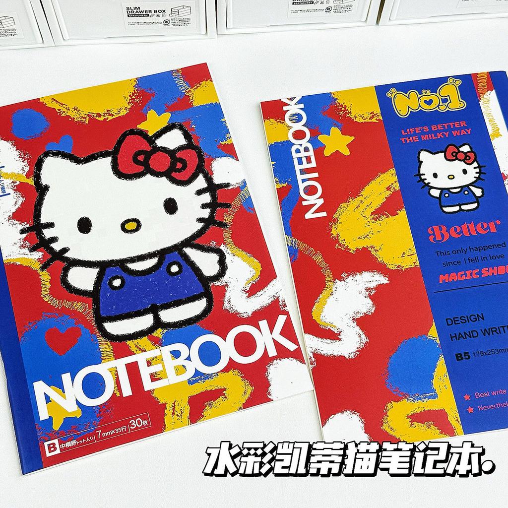 Hot Sanrio Series Notebook Cartoon Watercolor Learning Book Drawing Booklet B5 Horizontal Notebook Peripheral Study Supplies