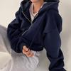 Korean Vintage Women Oversized Zip Up Hoodie Jacket Long Sleeve Harajuku Fashion Solid Color Sweatshirt Autumn Hooded