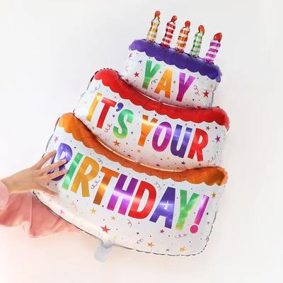 Large Cake Balloons Happy Birthday Cartoon Bear Foil Helium Balloons for Kids Baby Shower Decoration Props Supplies Toys Globos
