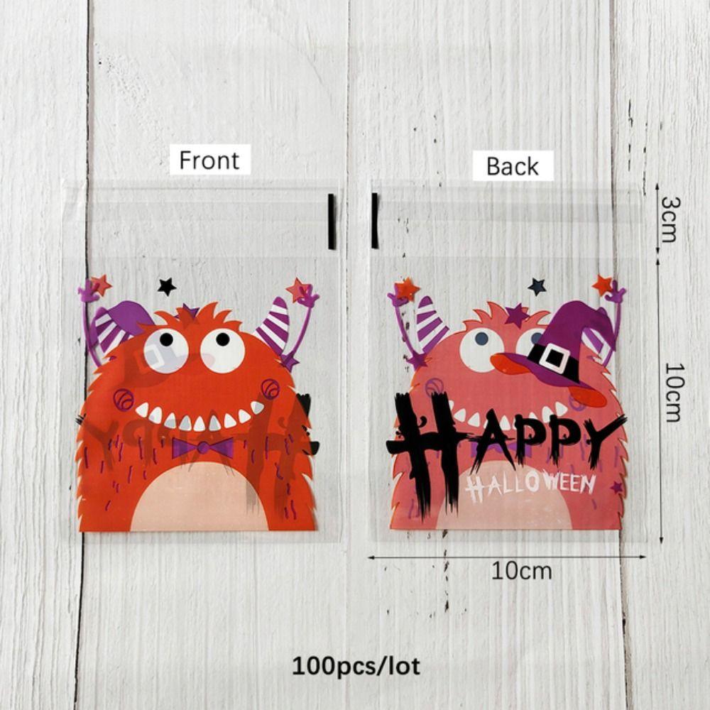 100PCS Pumpkin Halloween Plastic Candy Pouch Ghost Halloween Biscuit Gift Bag   Halloween