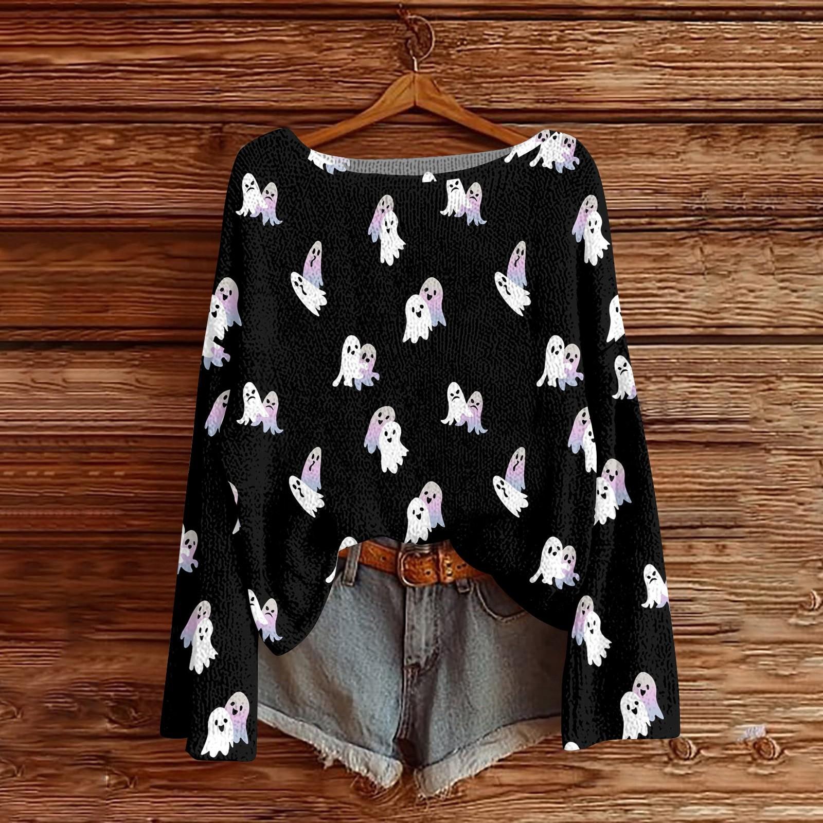 

Хэллоуинские толстовки для детей, мальчиков и девочек, вязаный свитер, милая футболка, осенний пуловер с круглым вырезом 140 чёрный