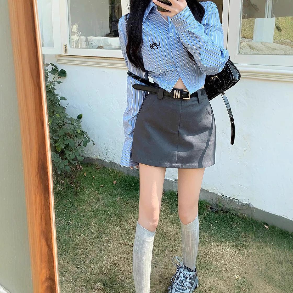 

Women s Autumn Midi Gray A-Line Skirt & Black Petite Bodycon Mini Skirt XS (suggested 70-80 lbs)