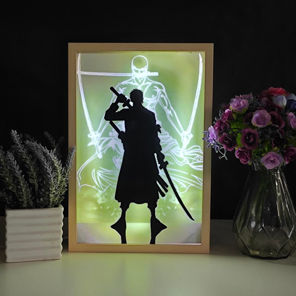 23cm/9.06in Anime Color Light Painting Night ONE PIECE Demon Slayer Peripherals Led Bedroom Table Lamp Crafts Collectible Decor