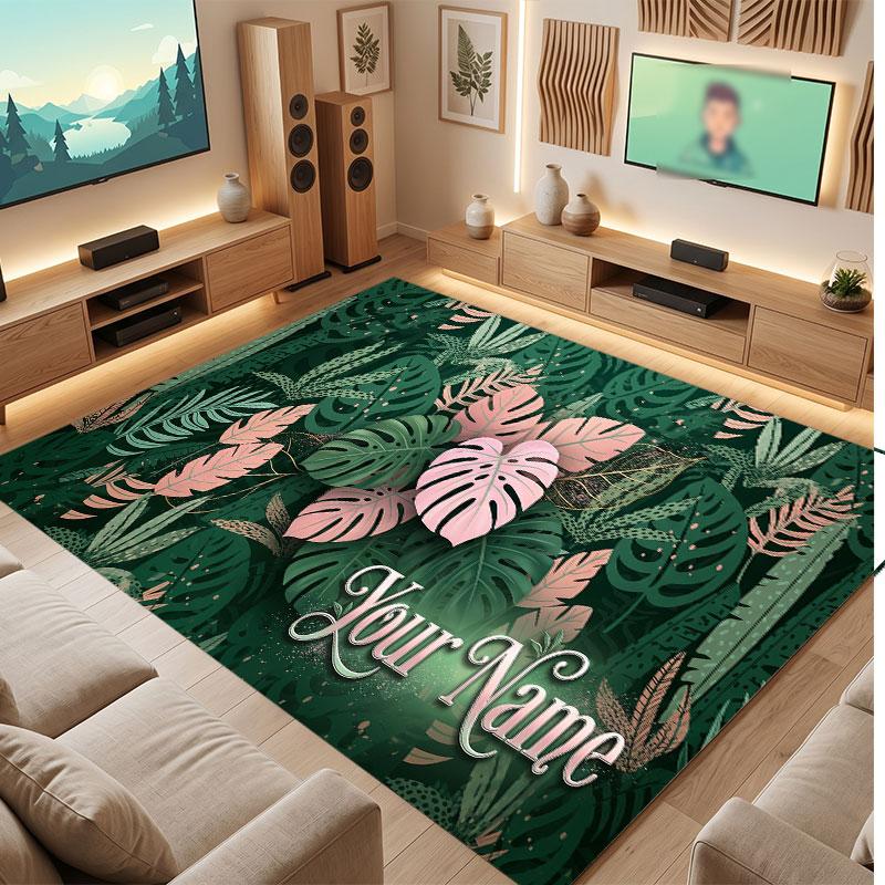 Nature Library Travel Theme Crystal Velvet Floor Rug Personalized Custom Name Text Warm Carpet Home Decoration