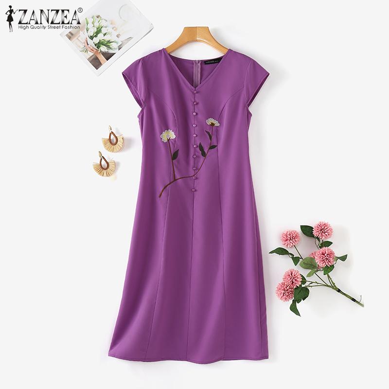 

ZANZEA Women V-neck Casual Short Sleeve Floral Embroidery Dress 5XL помаранчевий