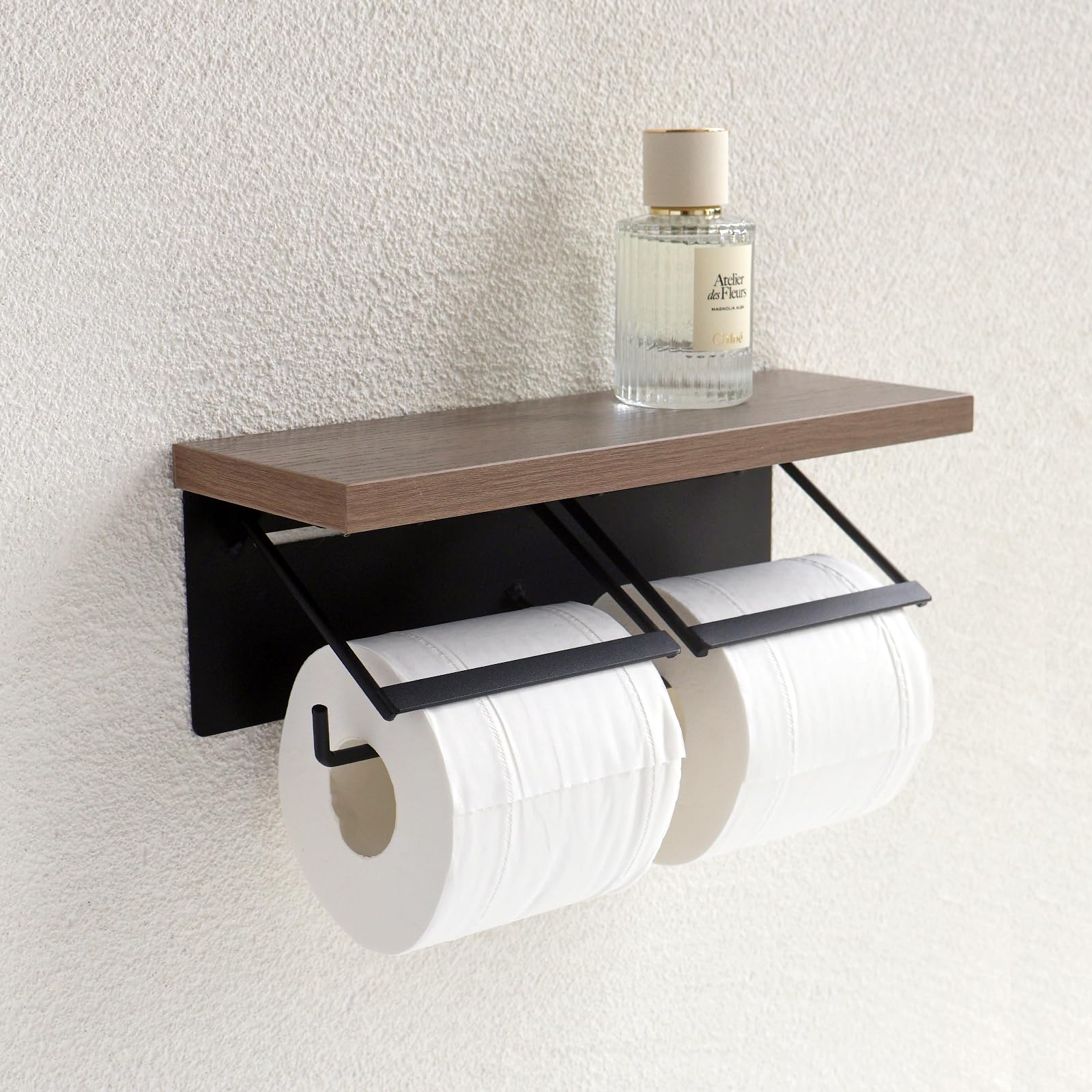 

monozu Toilet Paper Holder, Double, Suitable for Rentals, Stylish Natural Wood with Powder Coating, Holds Large Paper (Double, Greige x Black)