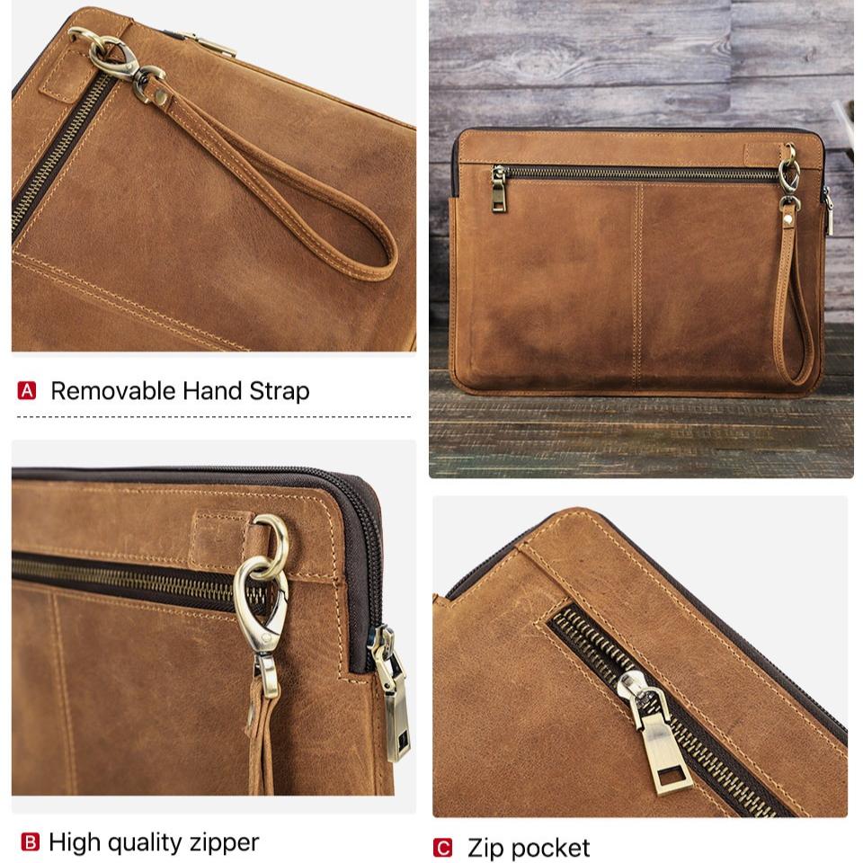 Genuine Leather Laptop Sleeve For MacBook Pro 14 Large Inner Pocket Shockproof