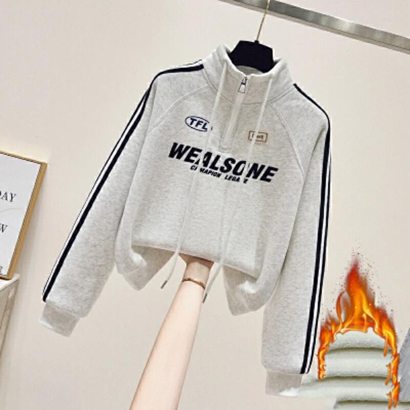 

Women s Thermal Fleece Sweatshirt Cropped Half Zip Stand Collar Casual Pullover XXL сірий