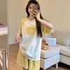 New Summer Color-blocking Short-sleeved Pajamas Set for Women's Gradient Smiley Face Sweet and Cute Cartoon Thin Style