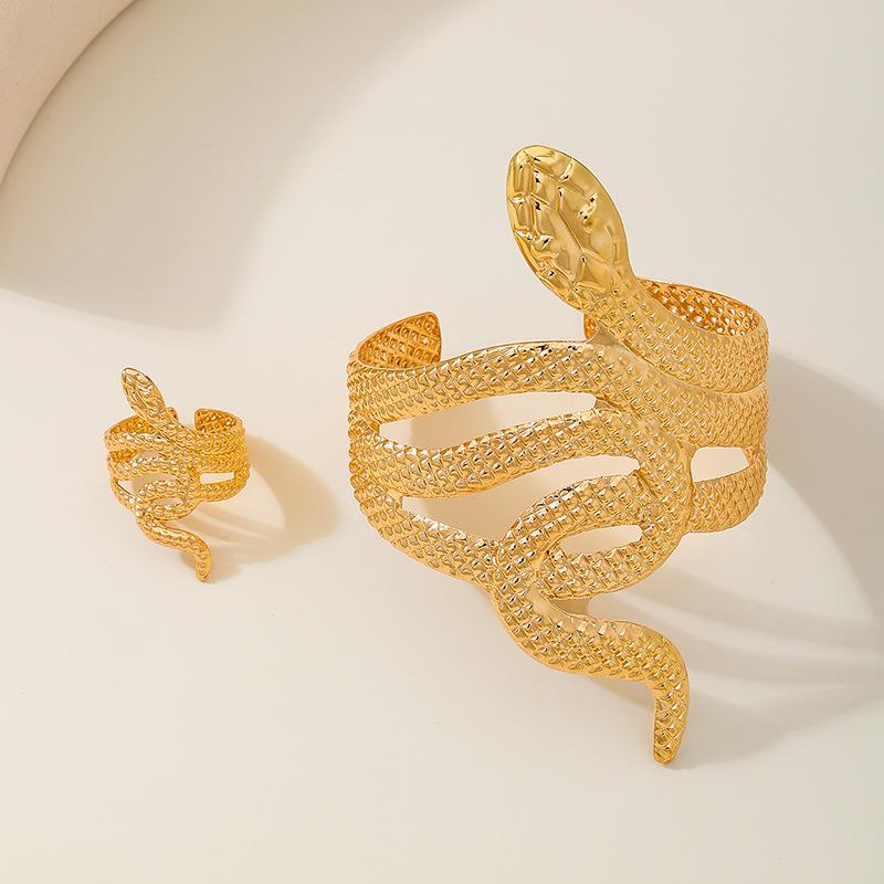 

Minimalist chic snake ring, bracelet, and jewelry set - retro metal design