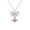 Octavie Bow Saturn Pendant Long Necklace Unisex Necklace Silver Pink 6302039G-01P356-SM