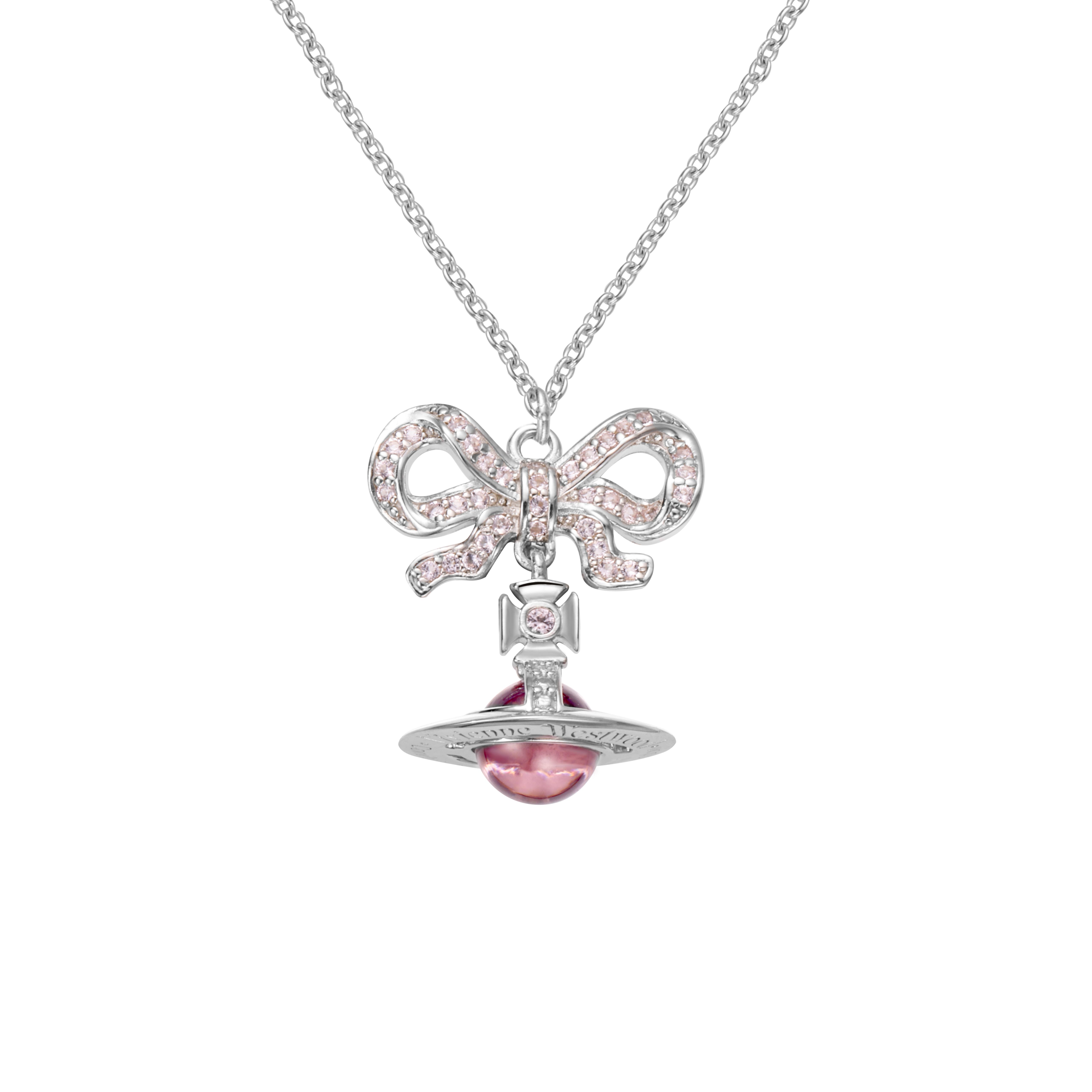 

Vivienne Westwood Octavie Bow Saturn Pendant Long Necklace Unisex necklace Silver Pink 6302039G-01P356-SM Box