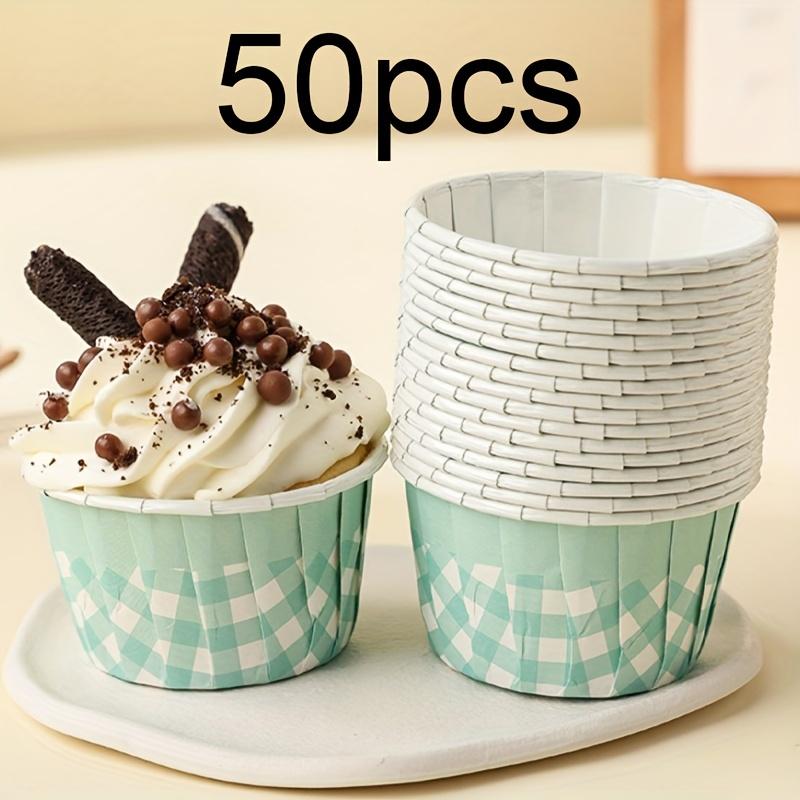 50pcs Vintage Plaid Muffin Cups - Heat-Resistant, Decorative Paper Baking Liners with Curled Edges for Cupcakes & Desserts синий