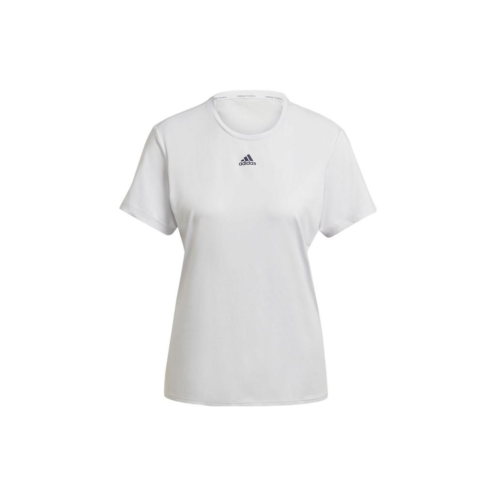 Adidas Solid Color Logo Crew Neck T-Shirt Women Tops Grey White HD9542