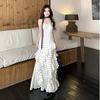 White polka dot lace suspender dress dress women's giant good-looking summer beautiful waist thin hip skirt women's clothing