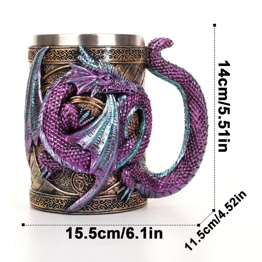 Medieval Double Dragon Goblet Creative 3D Beer Mug Resin Stainless Steel Coffee Mug Wine Cup Retro Dragon Beer Mug Coffee Cup