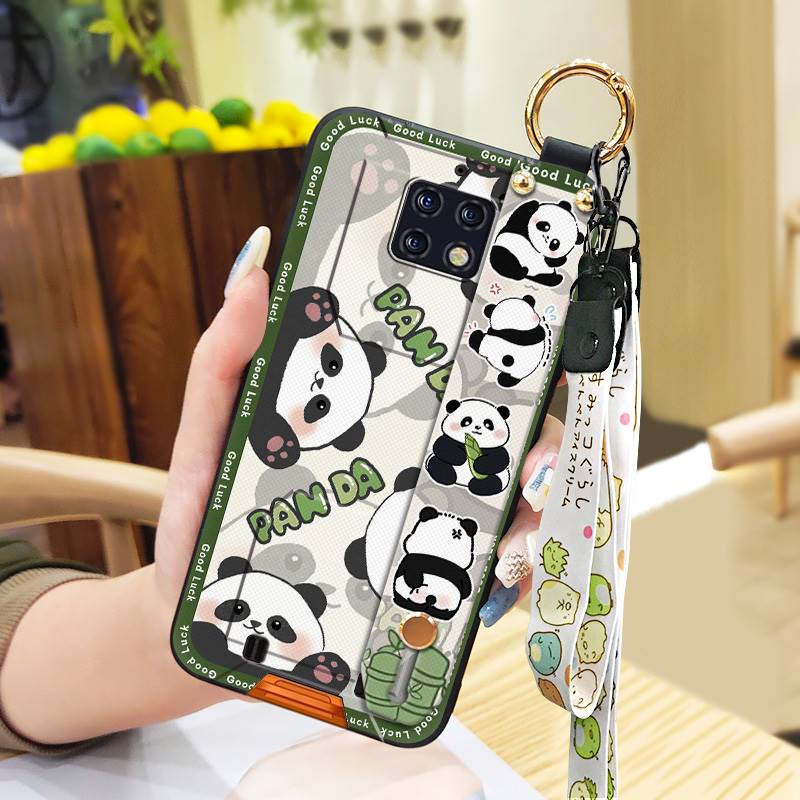 Cute Back Cover Phone Case For Oukitel WP6 Silicone Cartoon Ring Wrist Strap Panda Fashion Design Phone Holder Soft Case