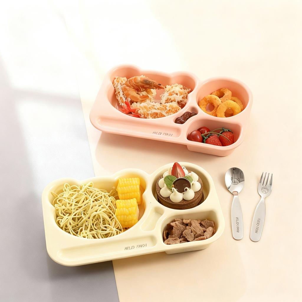 Children Food Plate With Compartment Cartoon Plastic Divided Dinner Plate Reusable Dessert Fruit Plate Dishes Microwave Safe