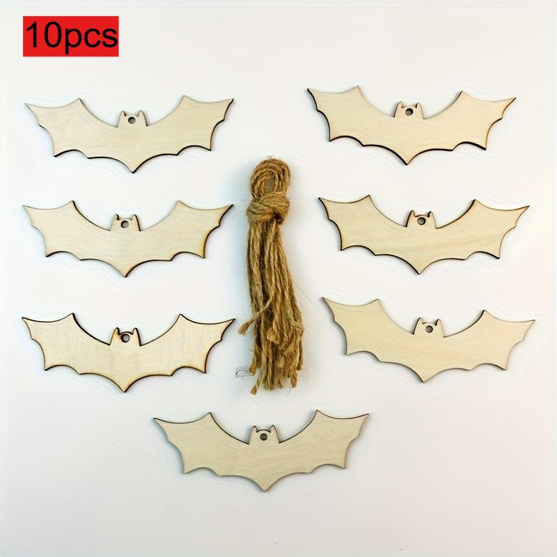 DIY Recycelte Holz Fledermausförmige Dekorationen - Leichte Unbemalte Bastelsets mit Juteaufhängern für Halloween-Partydeko