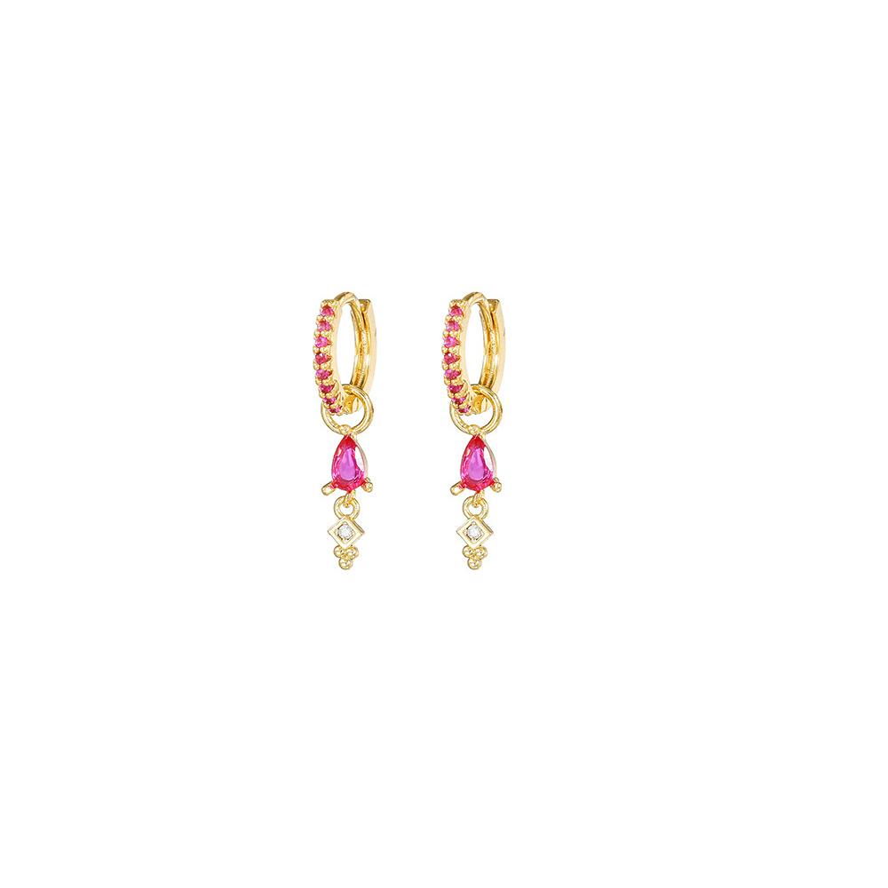 Luxury Rose Red Zircon Stainless Steel Water Drop Hoop Earring For Women 18K Gold Plated Huggie Women's Jewelry Pendientes Mujer