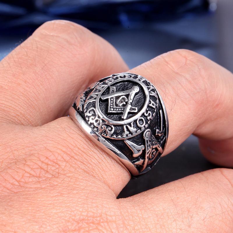 Stainless Steel Masonic Rings for Men Freemasonry Ring Punk Hip Hop for Biker Male Boyfriend Jewelry Creativity Gift Wholesale