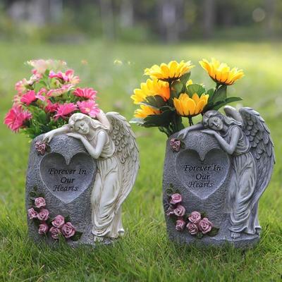 Commemorative Gift Imitation Stone Resin Cemetery Vase Angel Ornament Decoration Outdoor Garden Solar Light Ornament