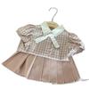2025 Girls' Korean Academy Style Plaid Shirt & Pink Pleated Skort Set
